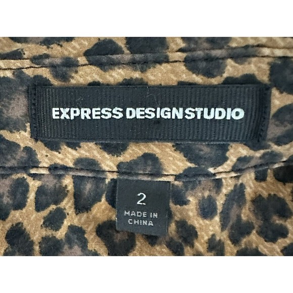Express Design Studio Animal Print Dress 2 Button Down Shirt 3/4 Sleeve Pencil - Picture 6 of 8